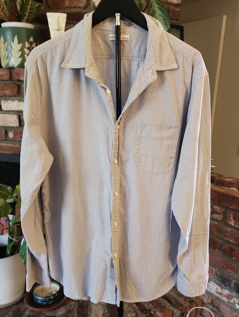 Alex Mill Men’s Blue White Seersucker Striped Button-Down Cotton Shirt
